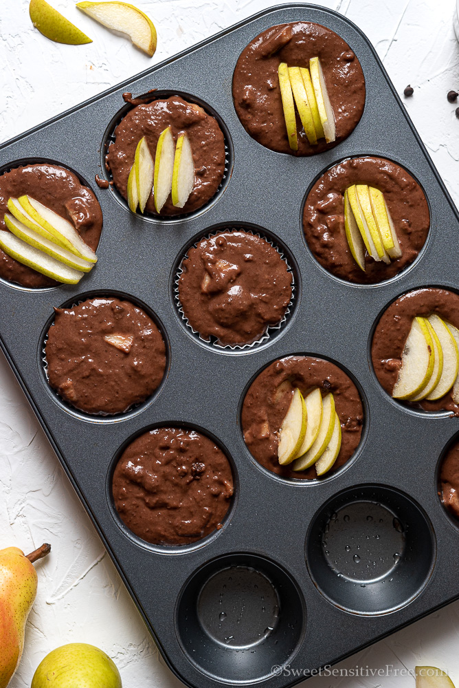 Muffin senza glutine cioccolato e pere vegani